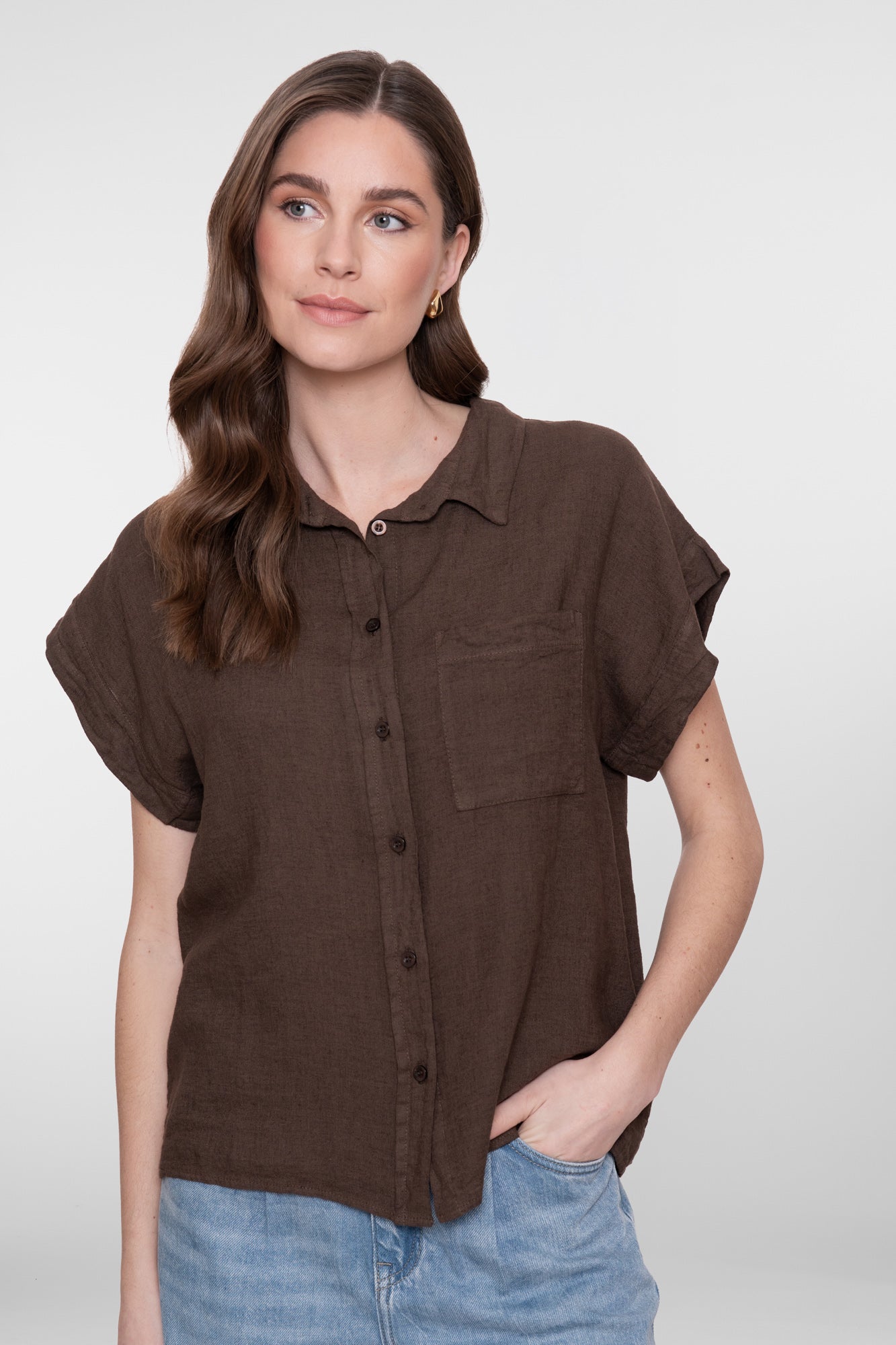 Geisha blouse met korte mouw en borstzak