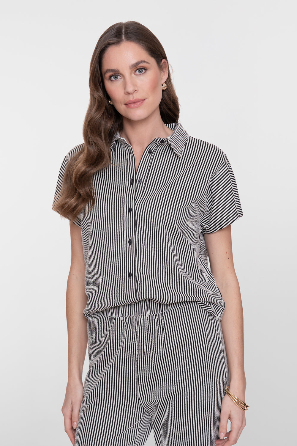 Geisha blouse met strepen en korte mouwen