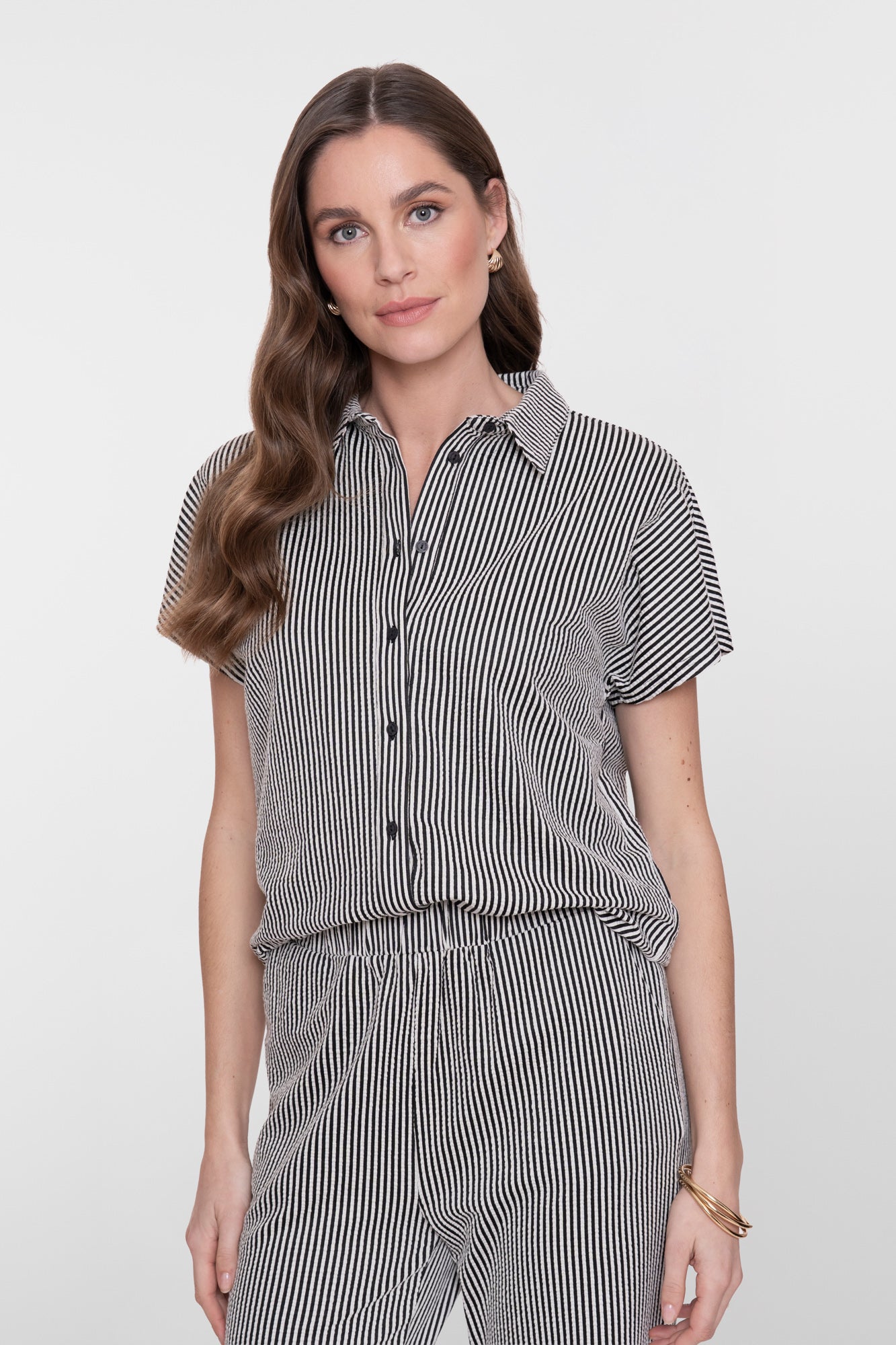 Geisha blouse met strepen en korte mouwen