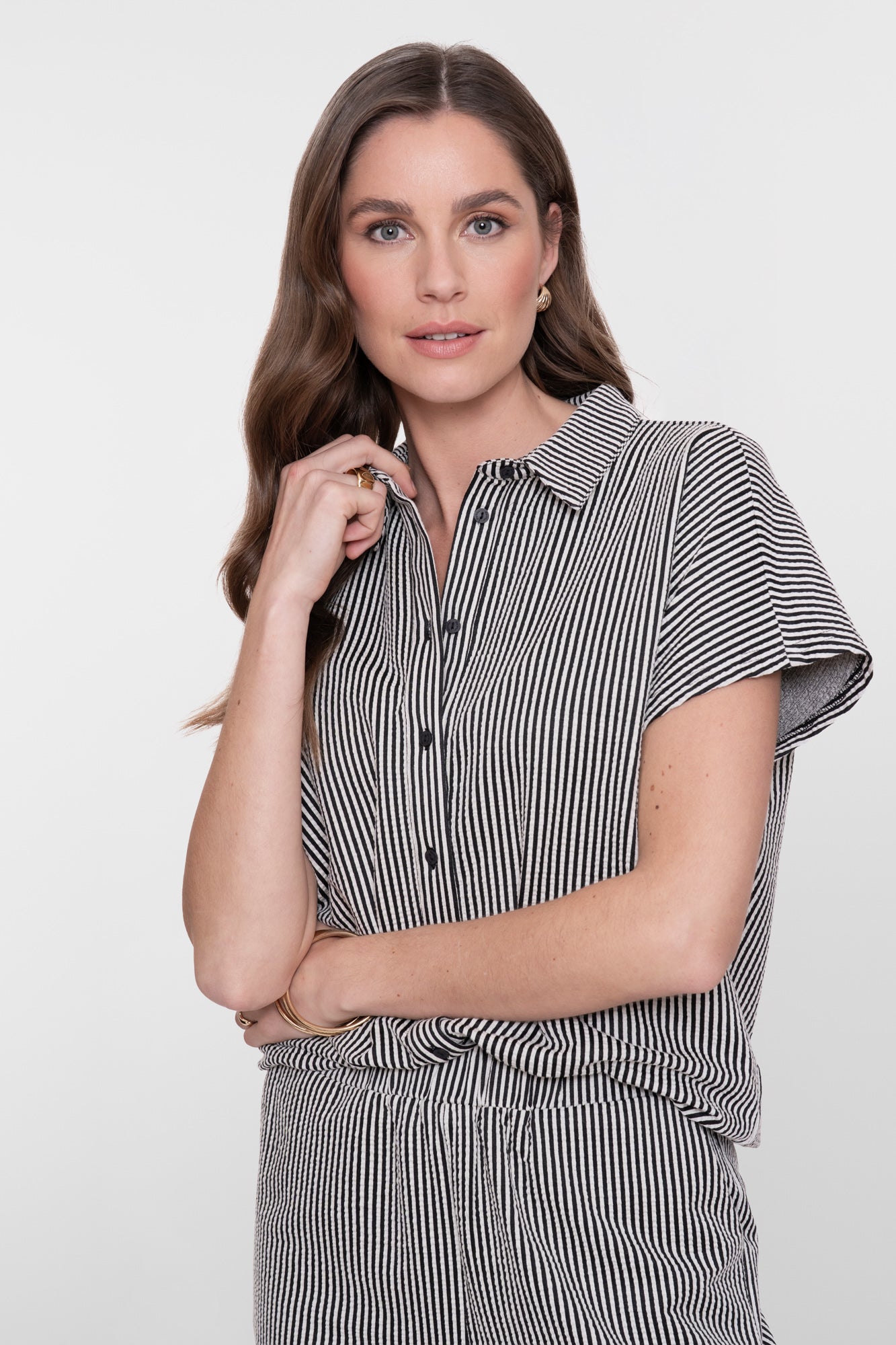 Geisha blouse met strepen en korte mouwen