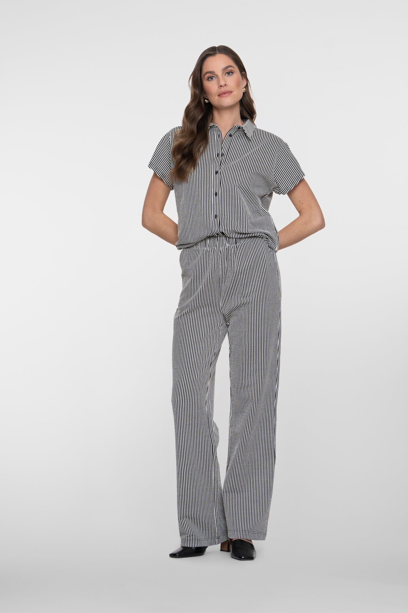 Geisha blouse met strepen en korte mouwen