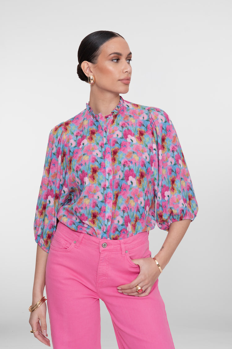 Geisha lurex bloemenblouse