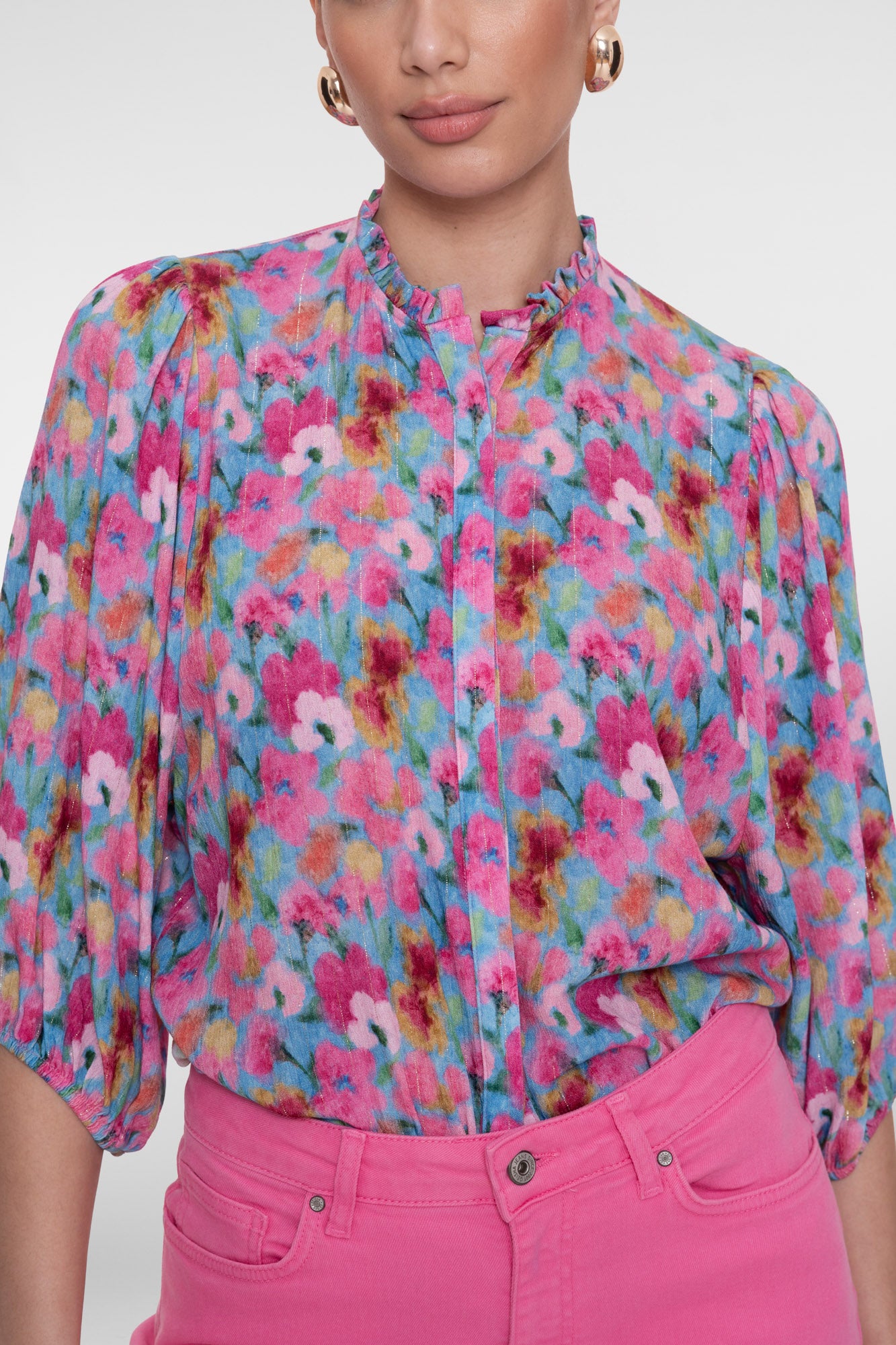 Geisha lurex bloemenblouse