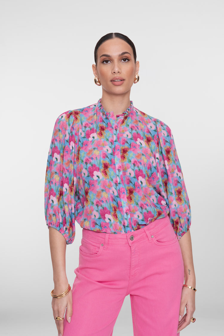 Geisha lurex bloemenblouse
