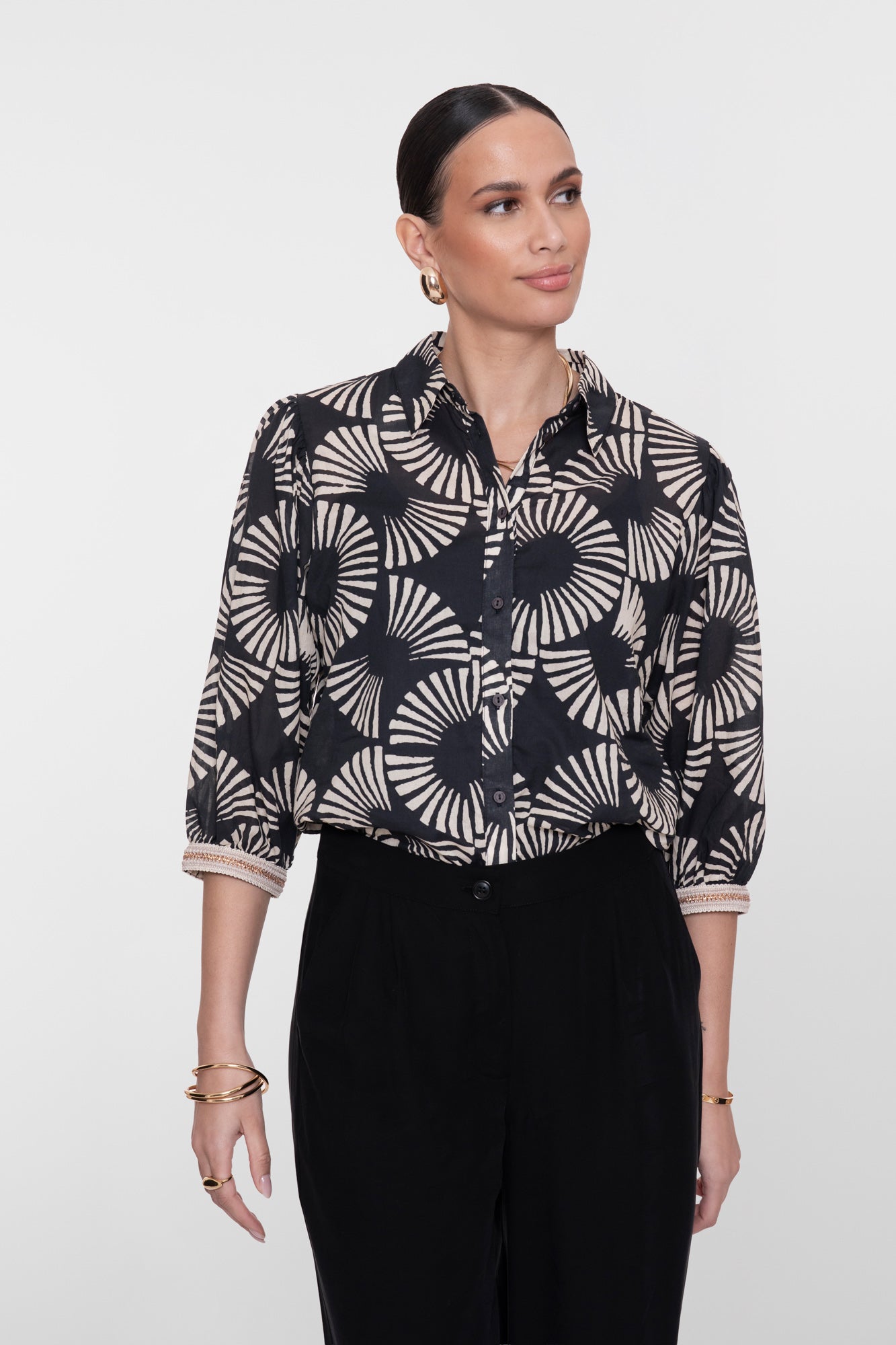 Geisha blouse met waaierprint