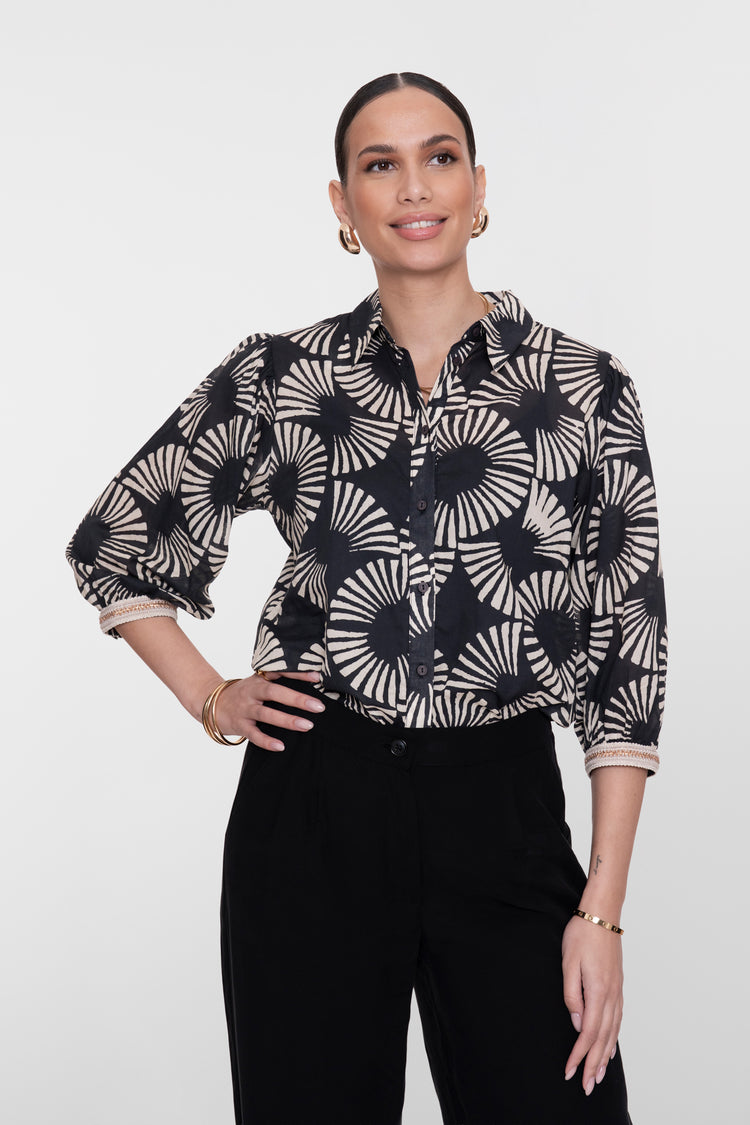 Geisha blouse met waaierprint