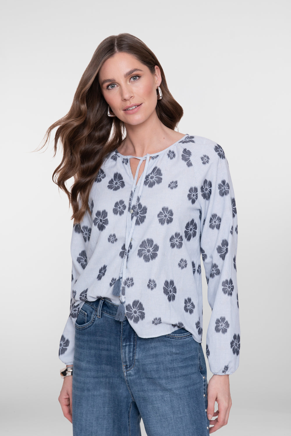 Geisha top met streepdessin en bloemen