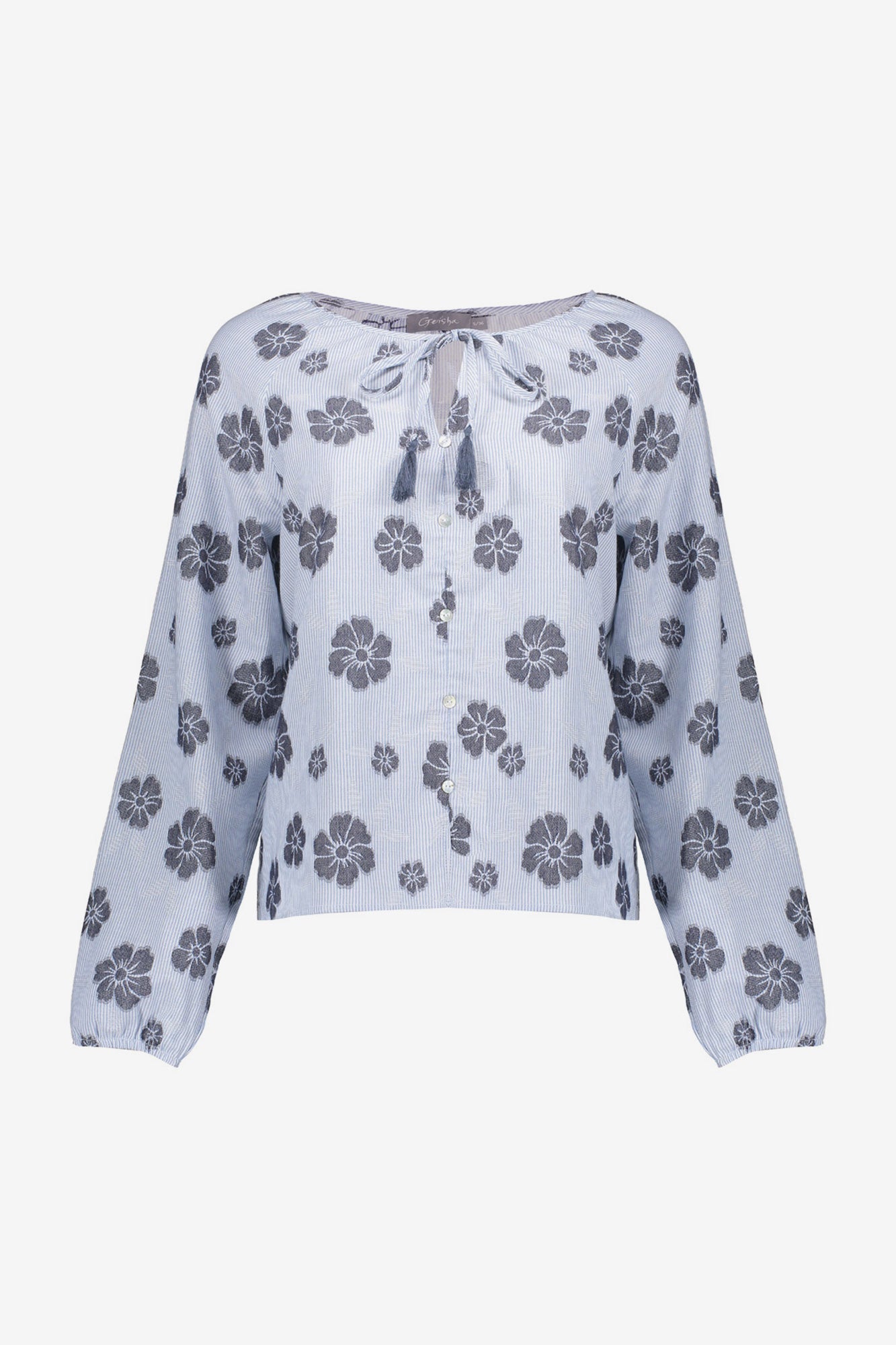 Geisha top met streepdessin en bloemen