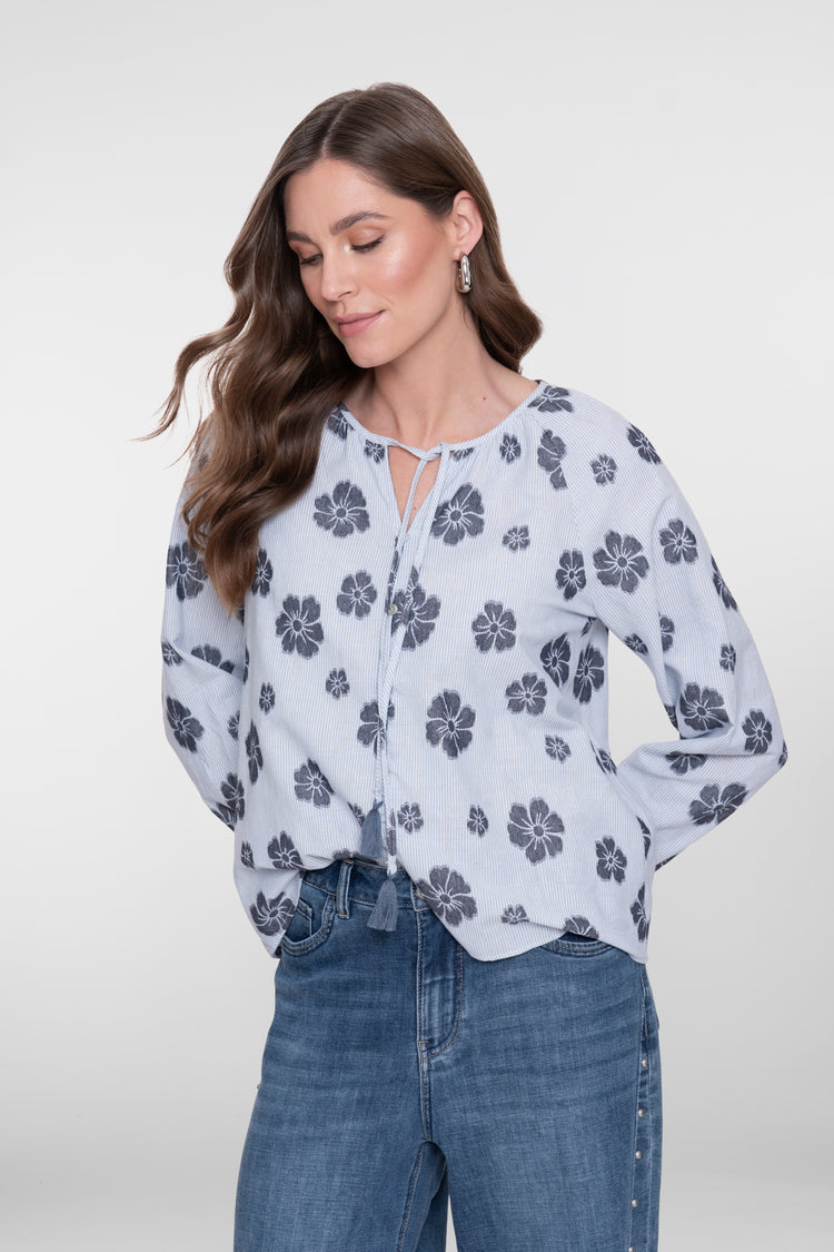 Geisha top met streepdessin en bloemen