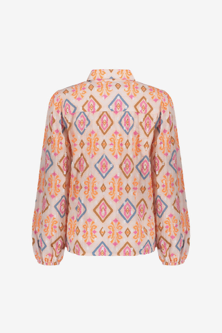 Geisha blouse met kleurrijke ikatprint en elastische mouwen