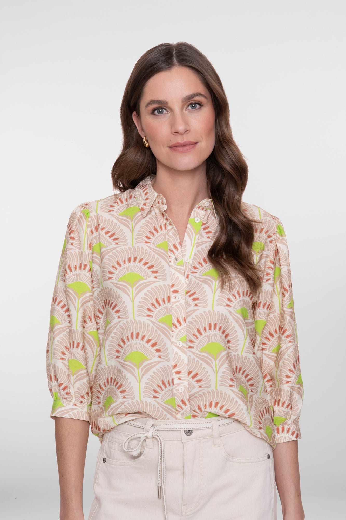 Geisha blouse met waaierprint lime