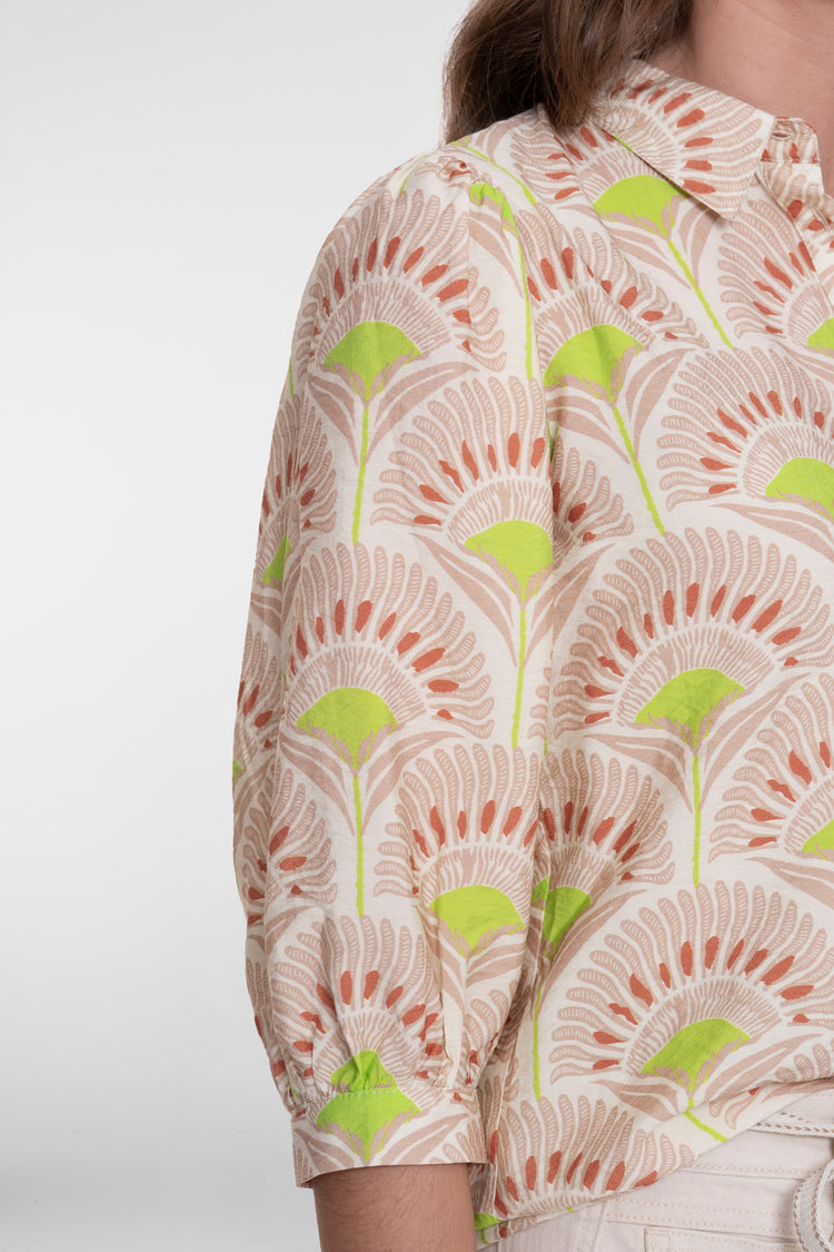 Geisha blouse met waaierprint lime