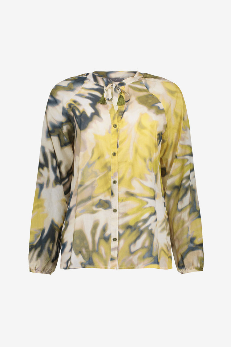 Geisha blouse met abstracte print en V-hals