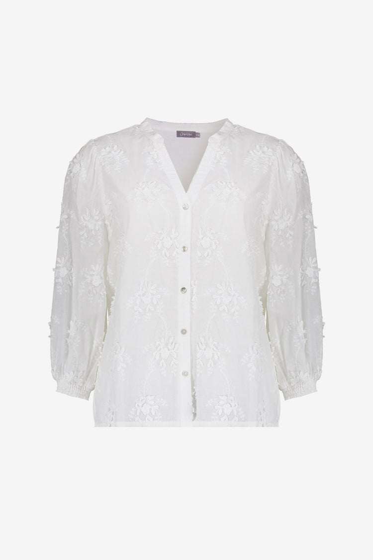 Geisha blouse met geborduurde bloemendessin en 3/4 mouwen