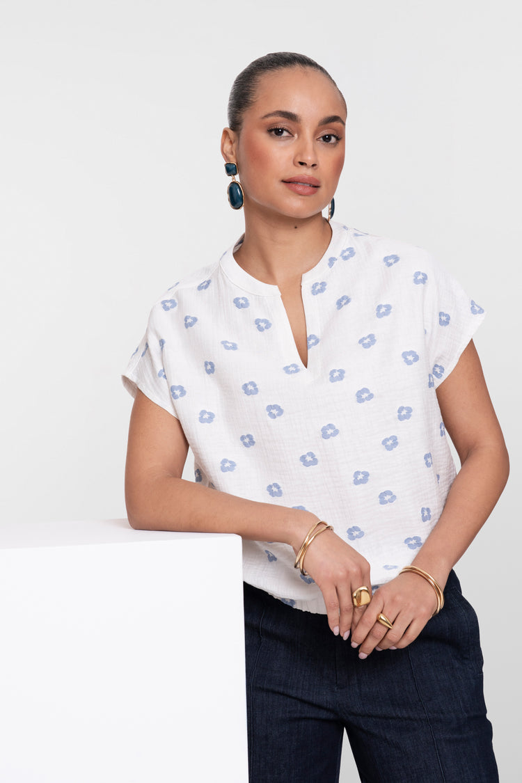 Geisha top met bloemenprint en V-hals