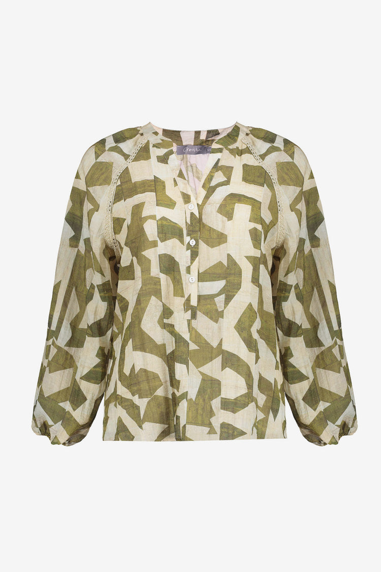 Geisha top met sierlijke print en tape