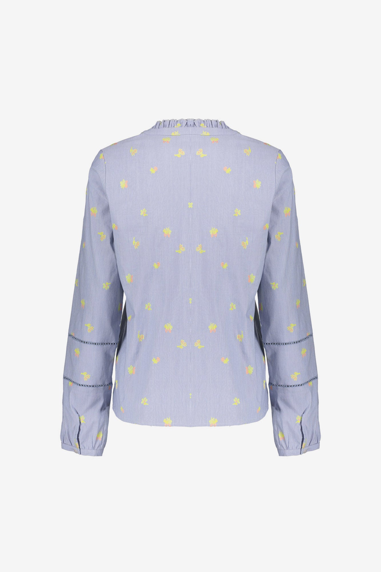Geisha top met bloemenprint en ronde hals met opstaande ruffle