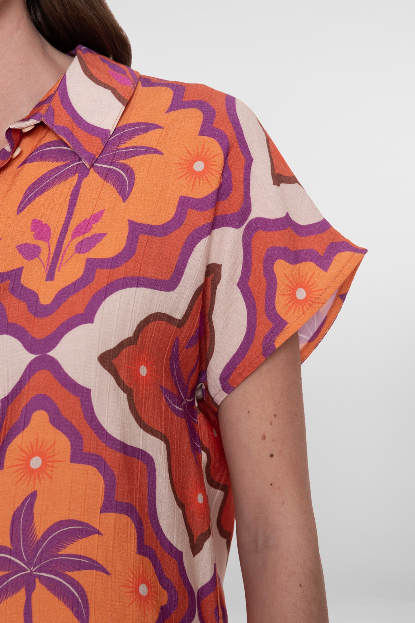 Geisha blouse met korte mouwen en grafische print