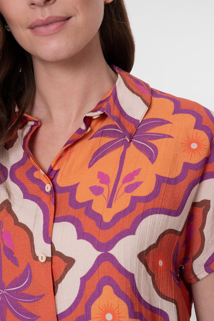 Geisha blouse met korte mouwen en grafische print