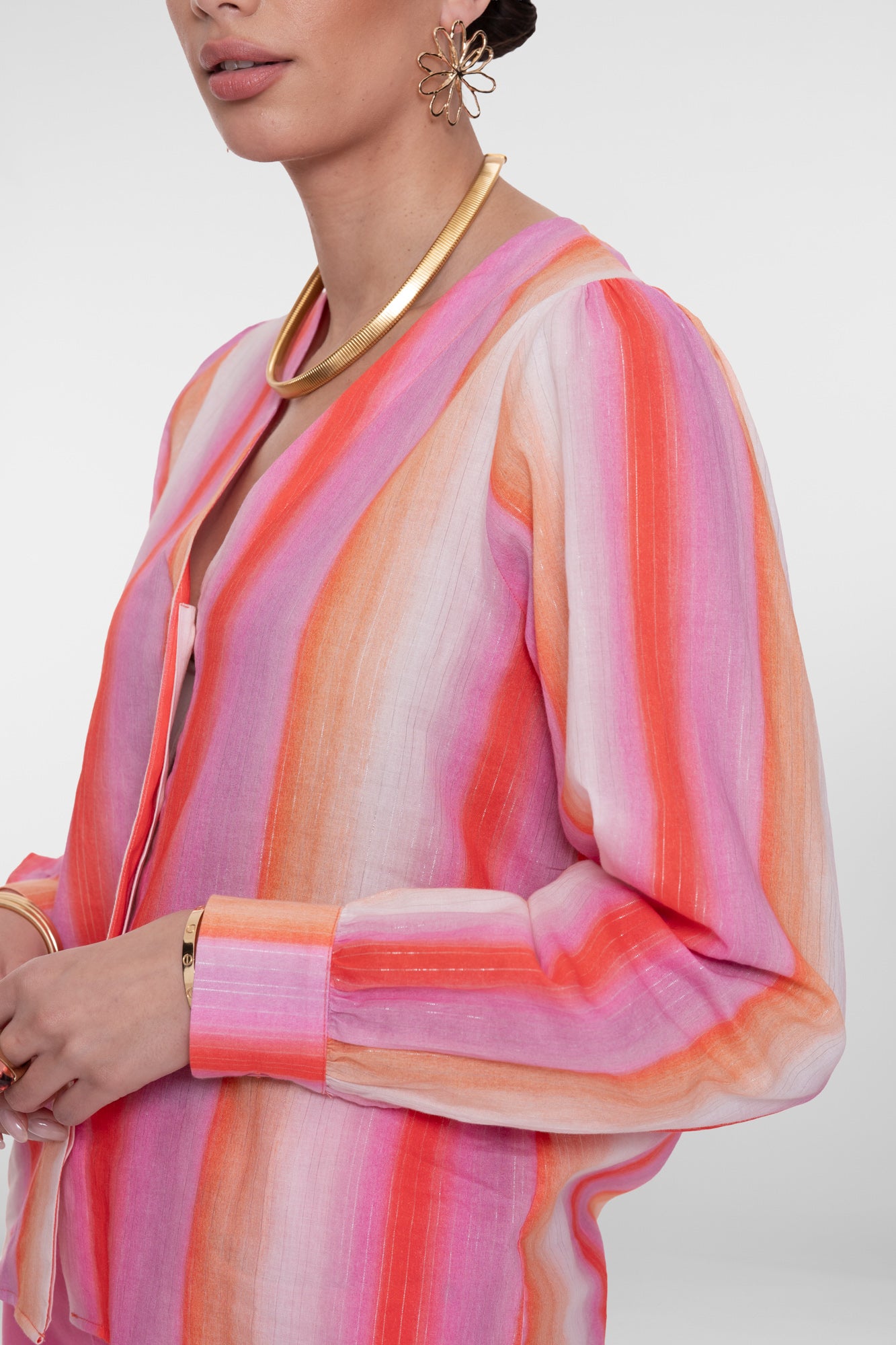 Geisha blouse met strepen en lurex