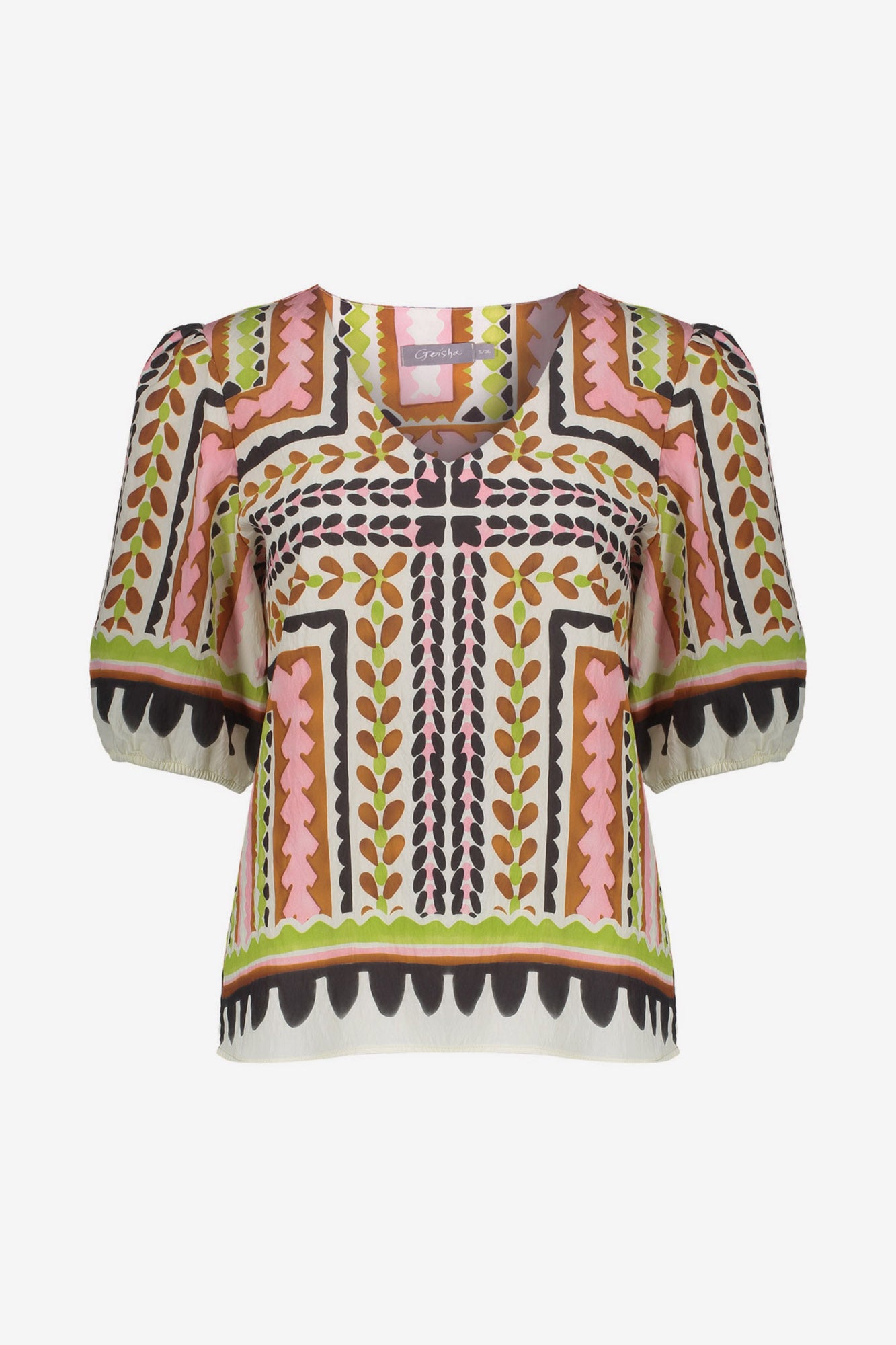 Geisha top met kleurrijke tegeltjesprint