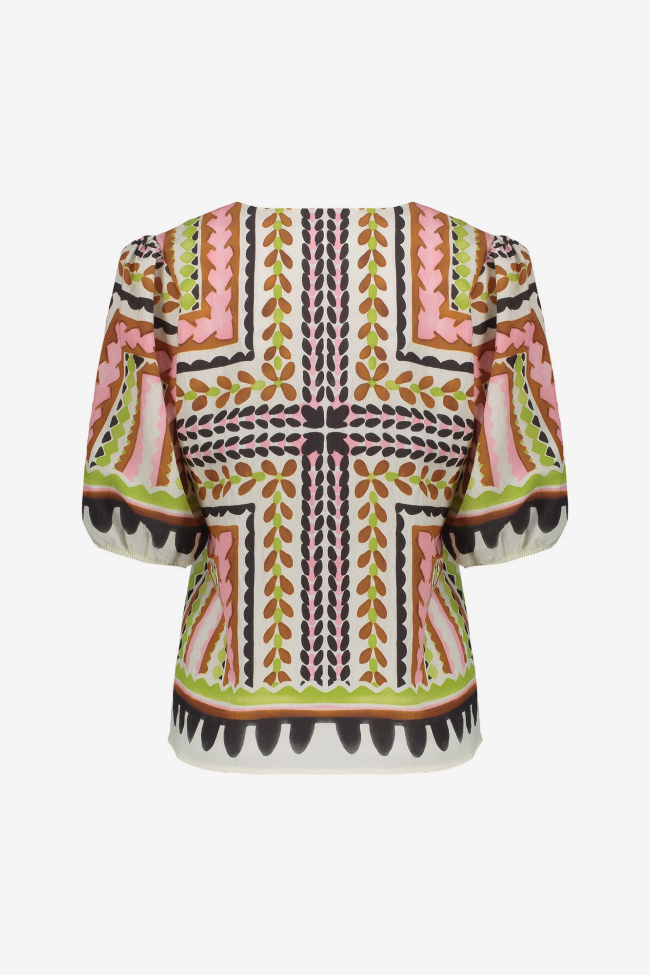 Geisha top met kleurrijke tegeltjesprint