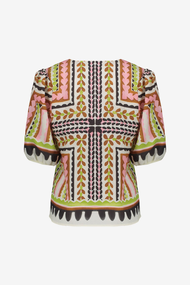 Geisha top met kleurrijke tegeltjesprint