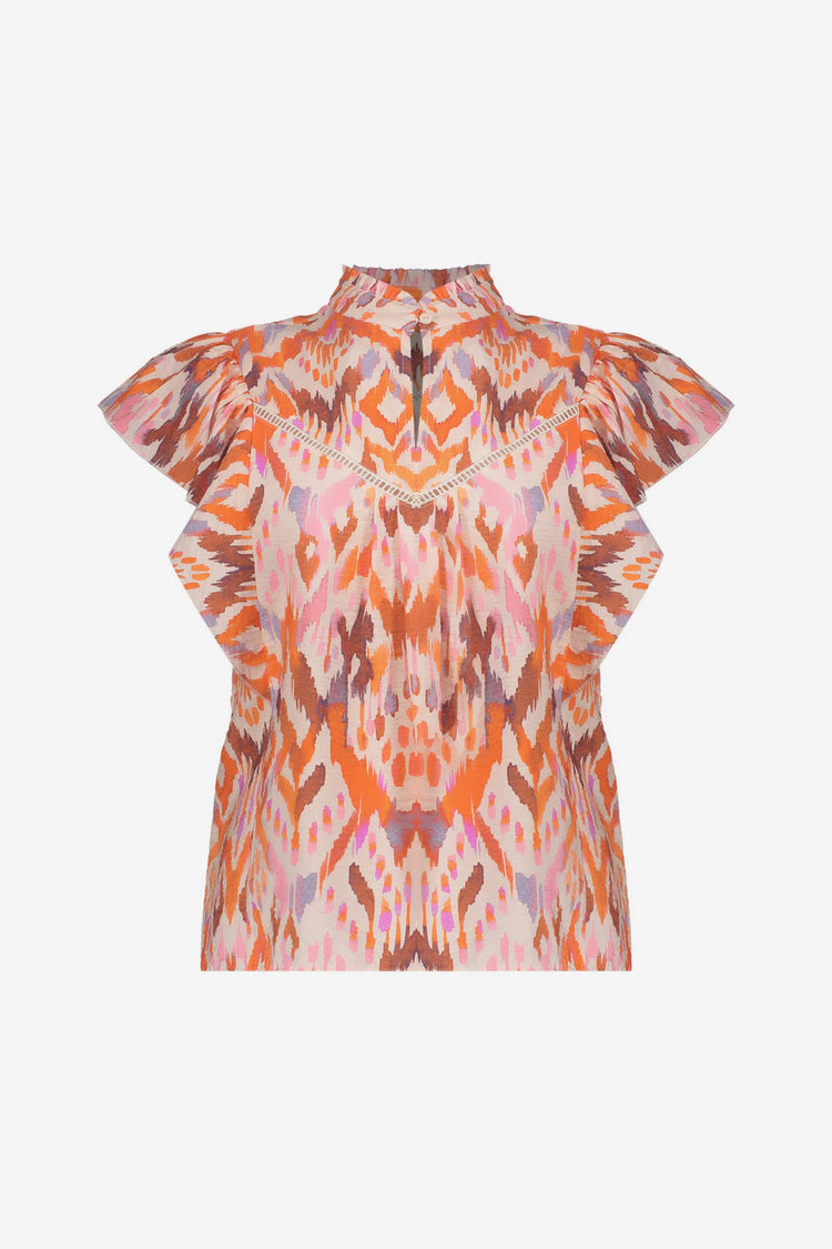 Geisha top oranje met volantmouwen