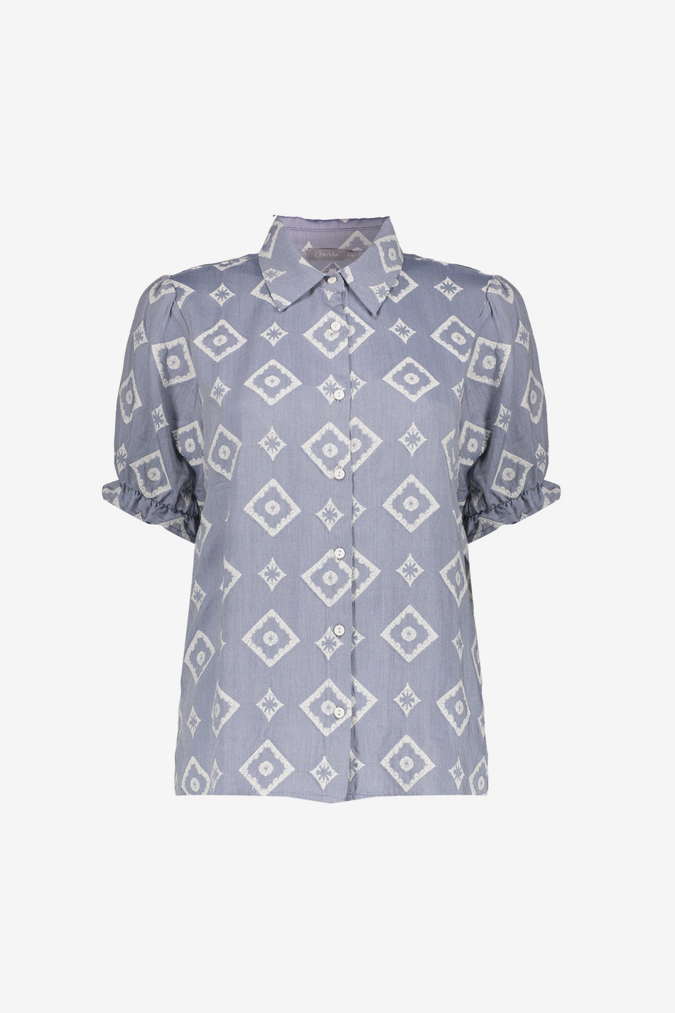 Geisha blouse met Ikatprint en Ruffle