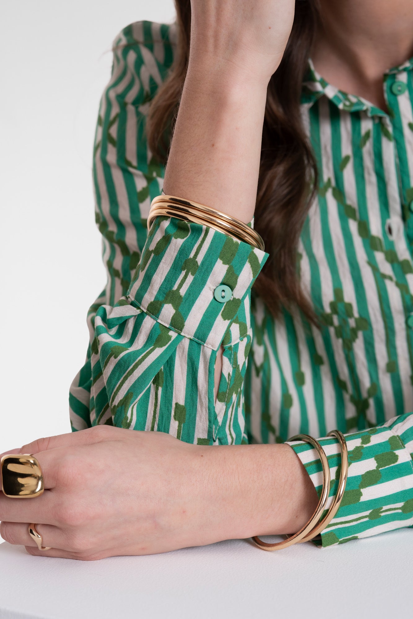 Geisha blouse met stripes en sierlijk ruitpatroon