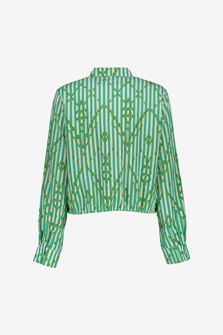 Geisha blouse met stripes en sierlijk ruitpatroon