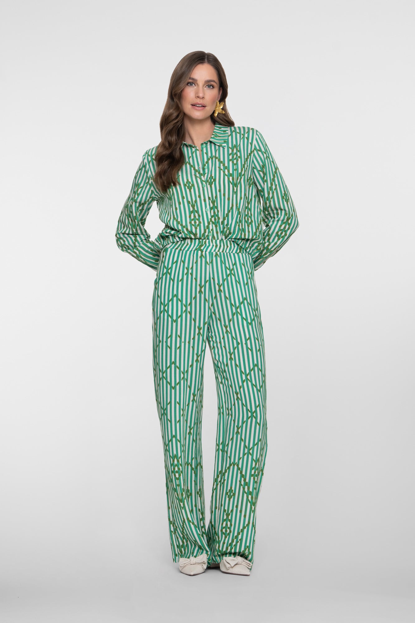 Geisha blouse met stripes en sierlijk ruitpatroon