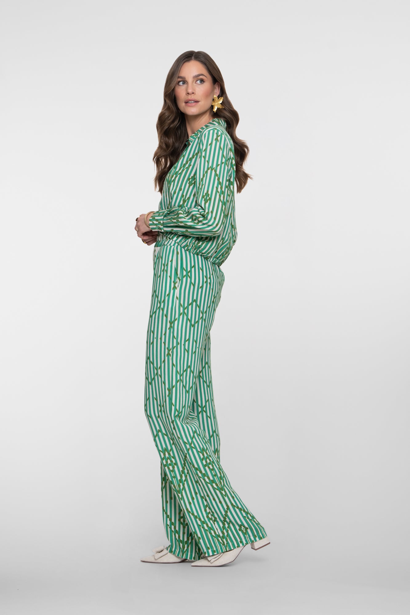 Geisha blouse met stripes en sierlijk ruitpatroon