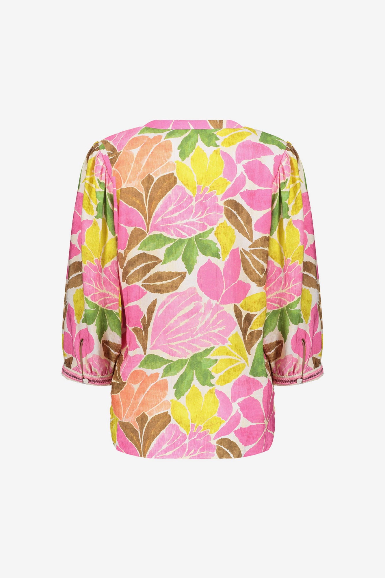 Geisha top met kleurrijke botanische print en V-hals