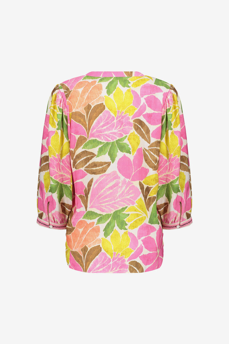 Geisha top met kleurrijke botanische print en V-hals