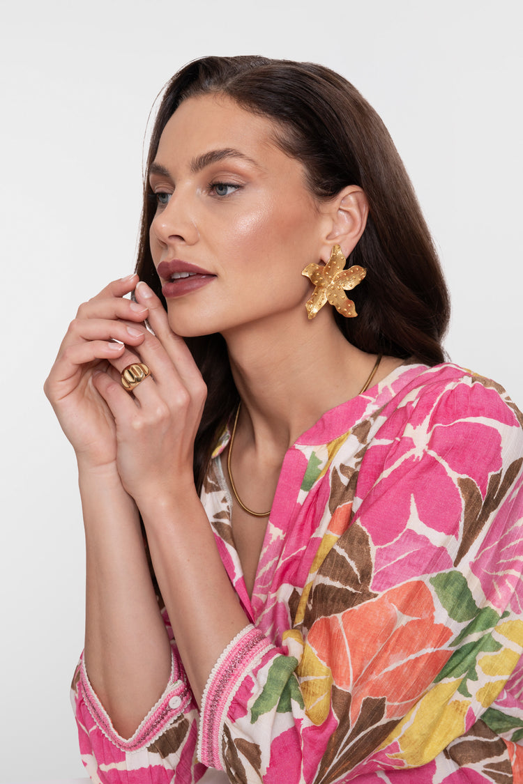 Geisha top met kleurrijke botanische print en V-hals