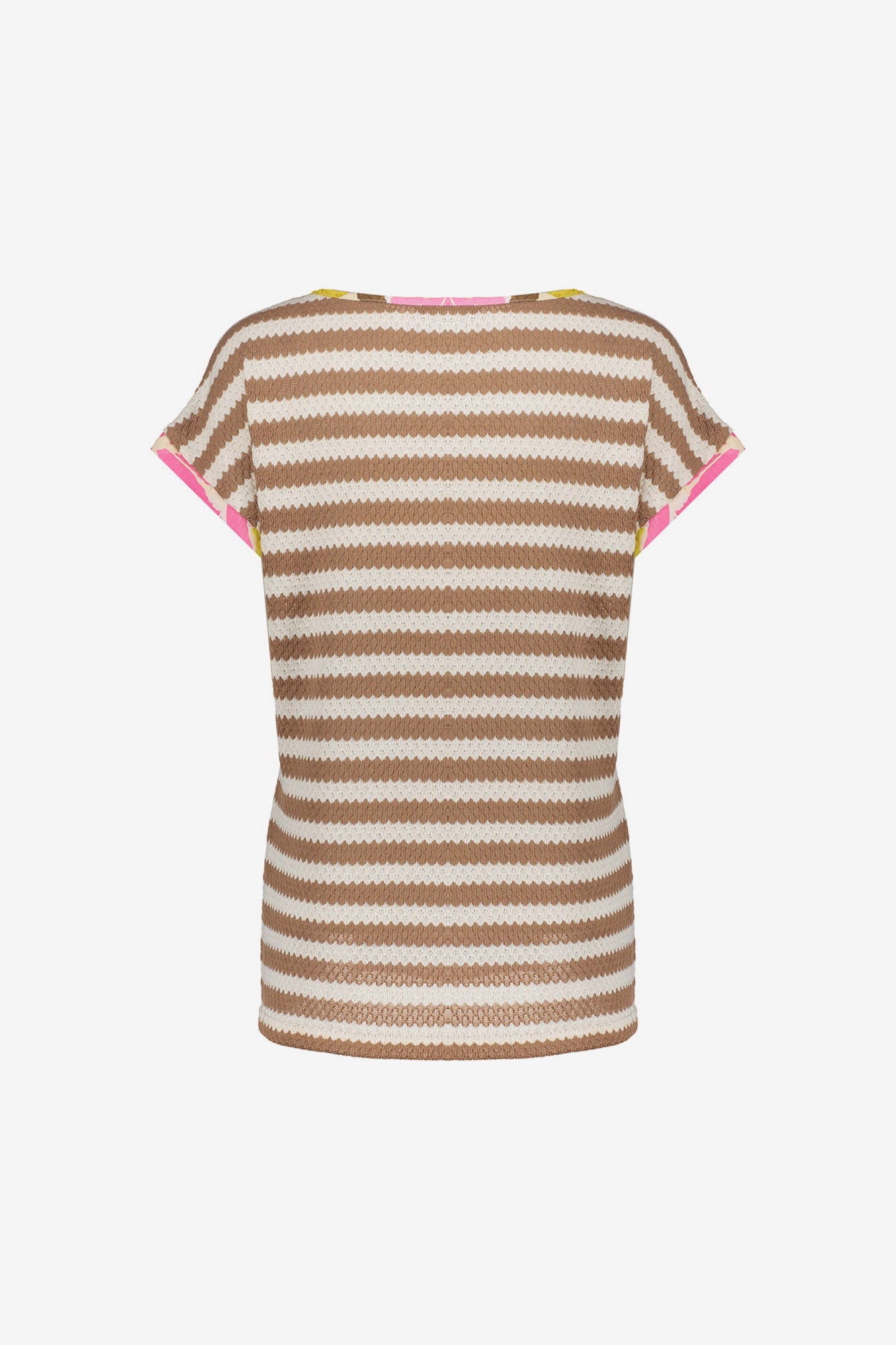 Geisha top met botanische print en contrasterend streeppatroon