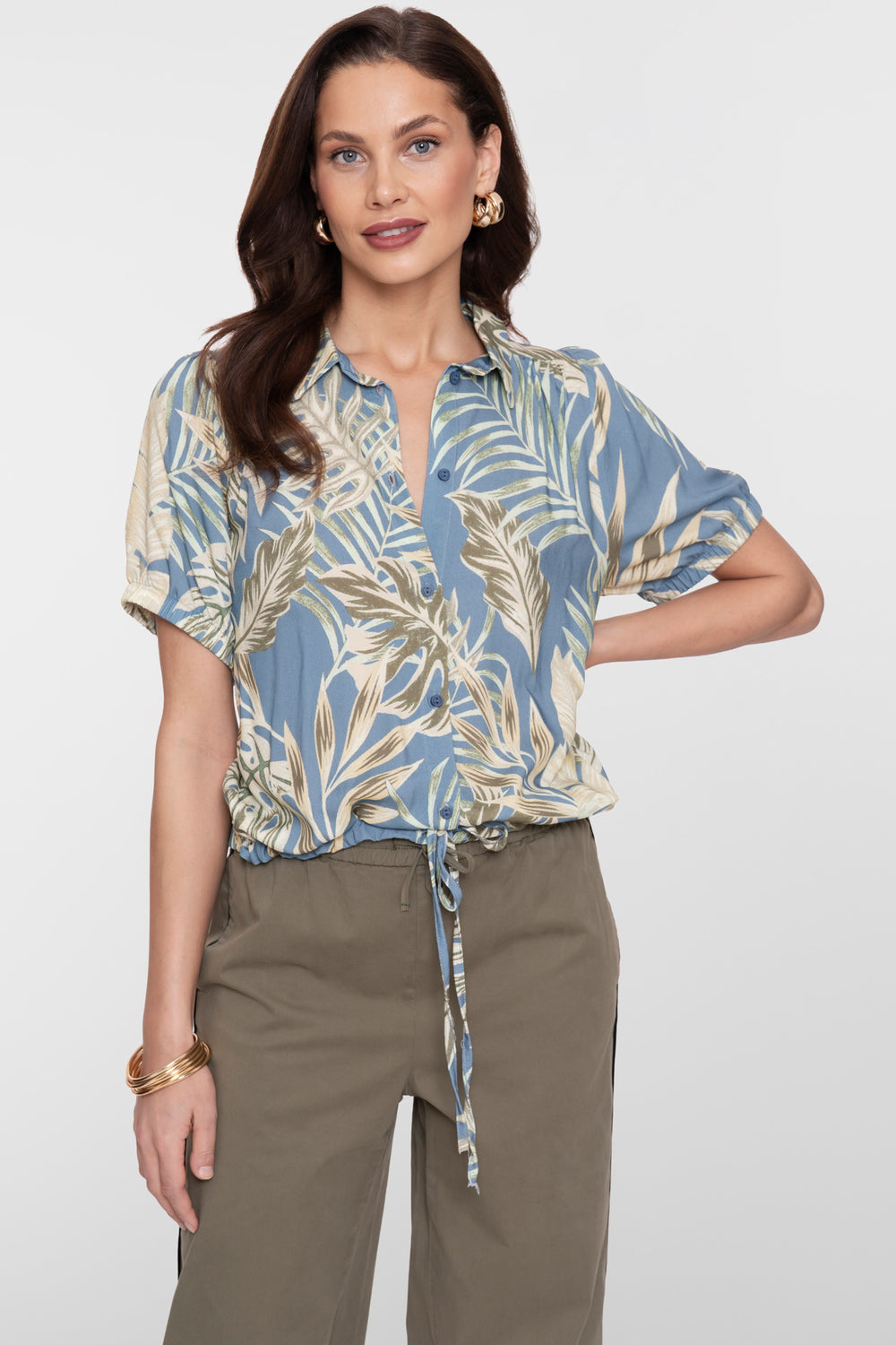 Geisha blouse met botanische print en trekkoord