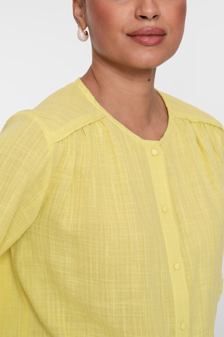 Geisha lime blouse met drawstring mouwen