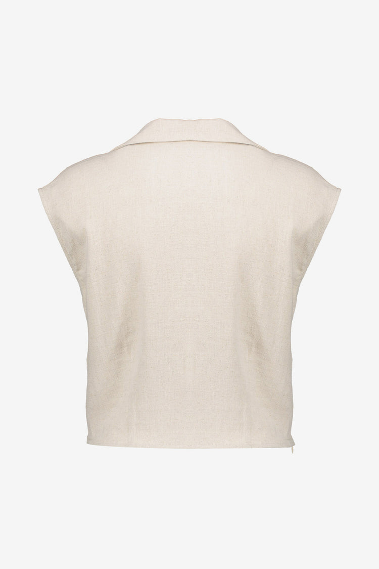 Geisha top met overslagdetail en linnenlook