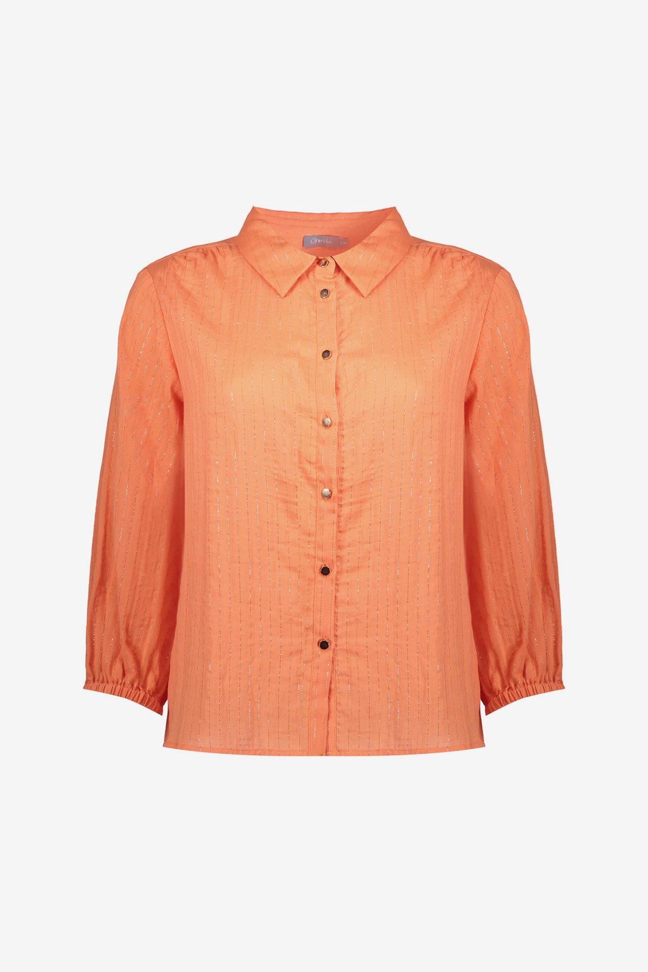 Geisha oranje blouse met lurex en opvallende knoopjes
