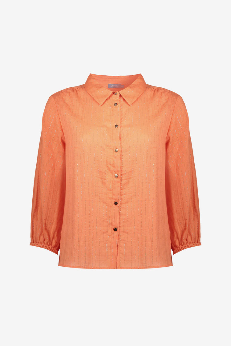 Geisha oranje blouse met lurex en opvallende knoopjes