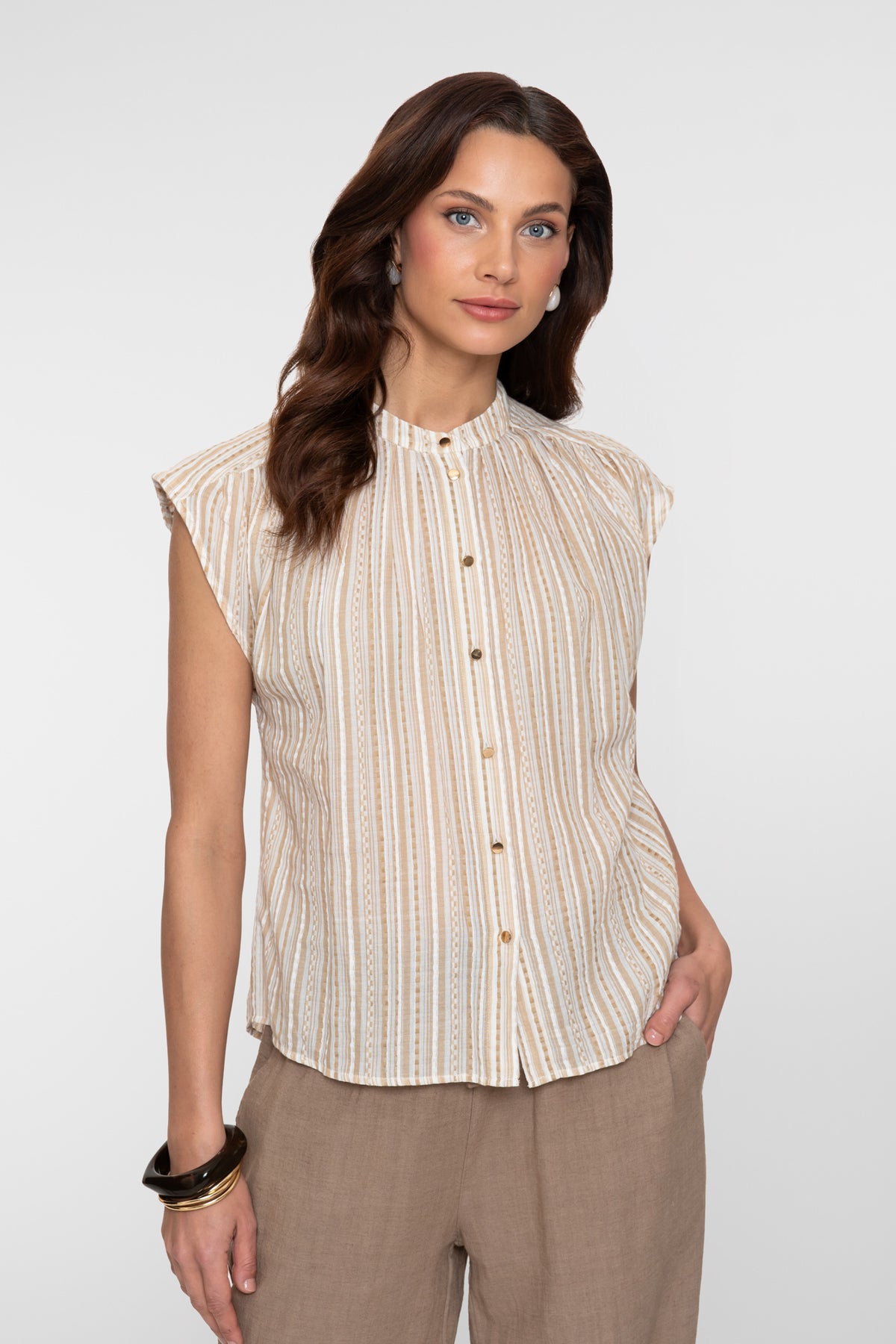 Geisha blouse met streepdessin en subtiele lurexdetails – Shop de look
