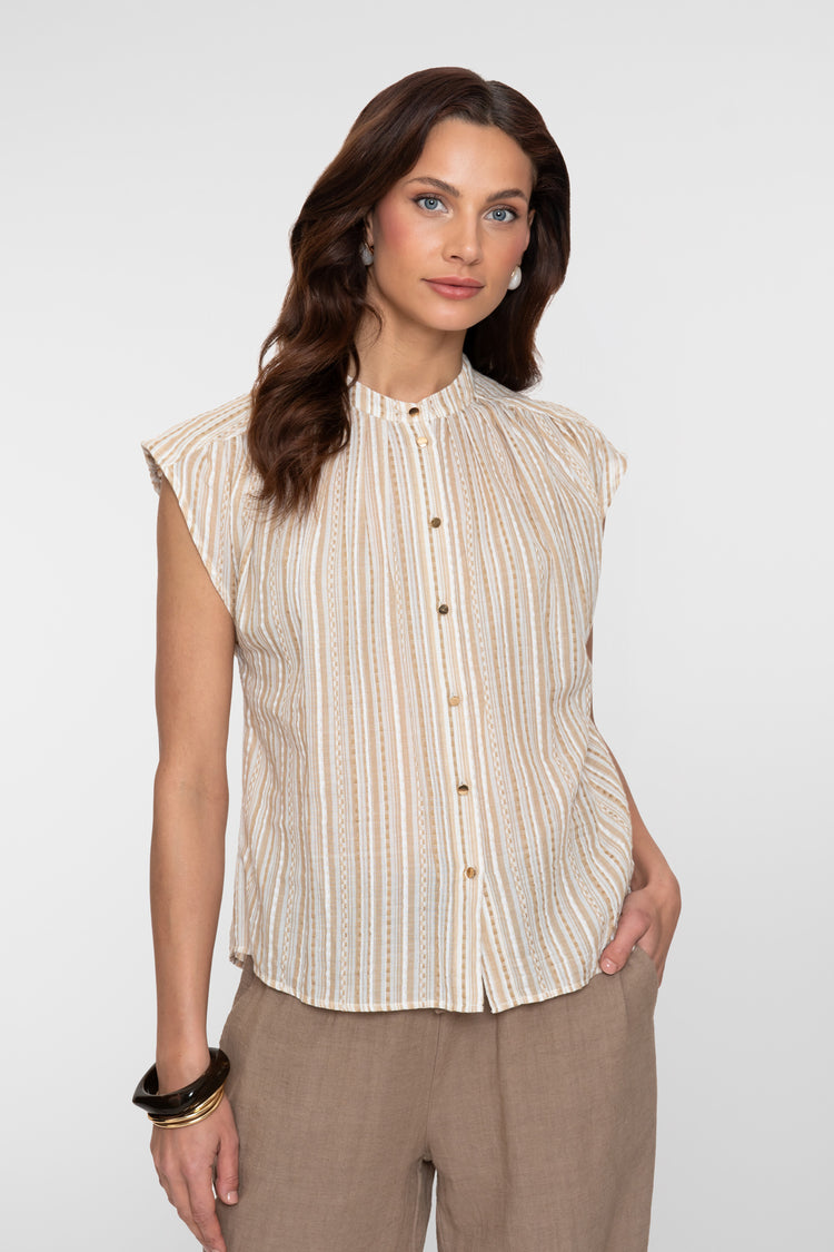 Geisha blouse met streepdessin en subtiele lurexdetails