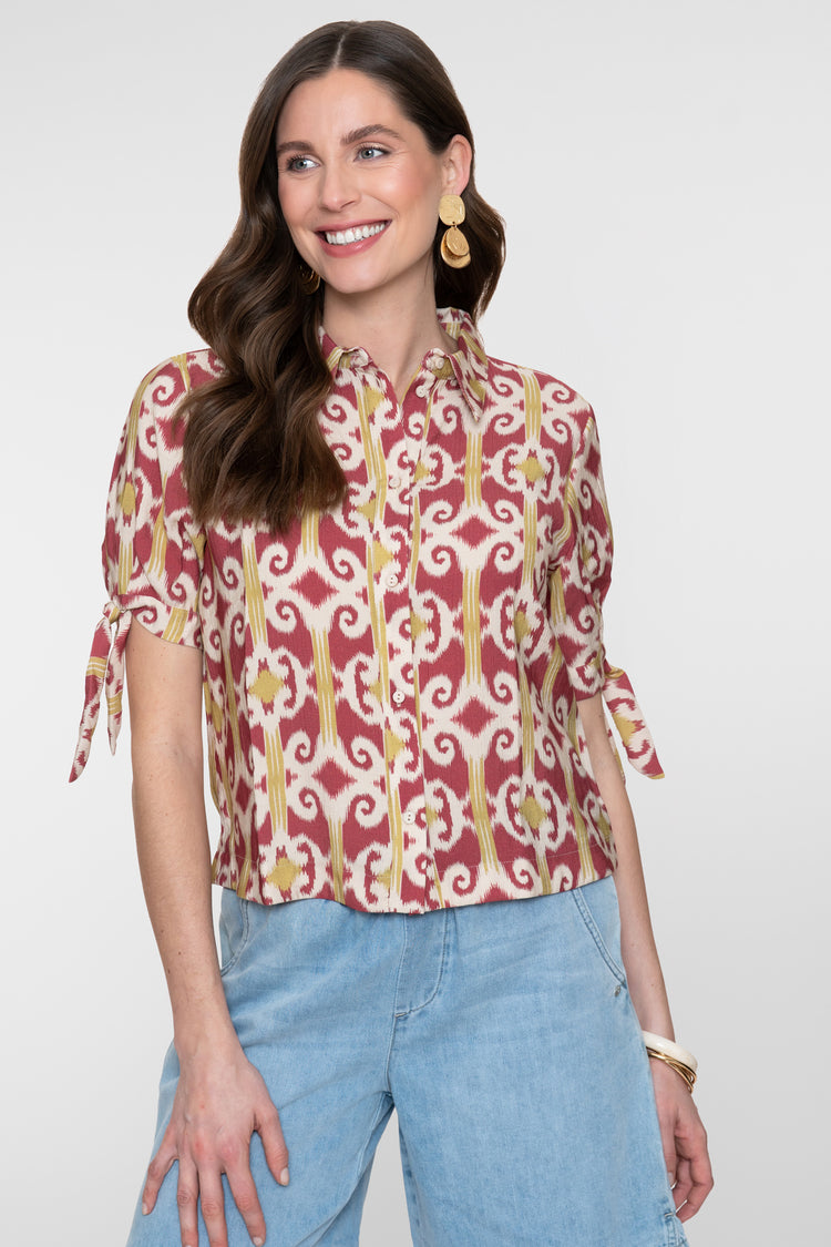 Geisha blouse met grafische print en speelse mouwdetails
