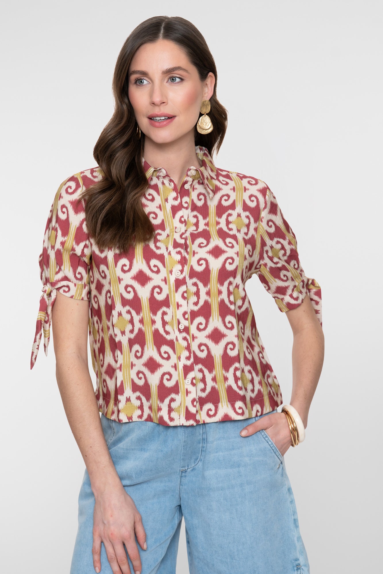Geisha blouse met grafische print en speelse mouwdetails