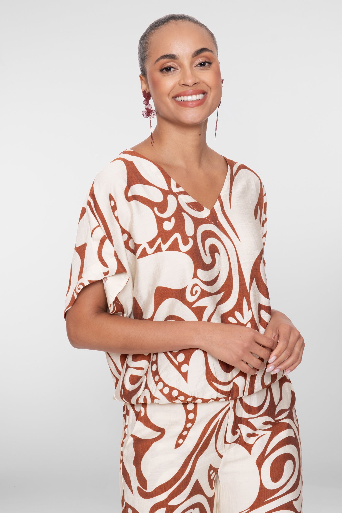 Geisha top bi-color swirl print