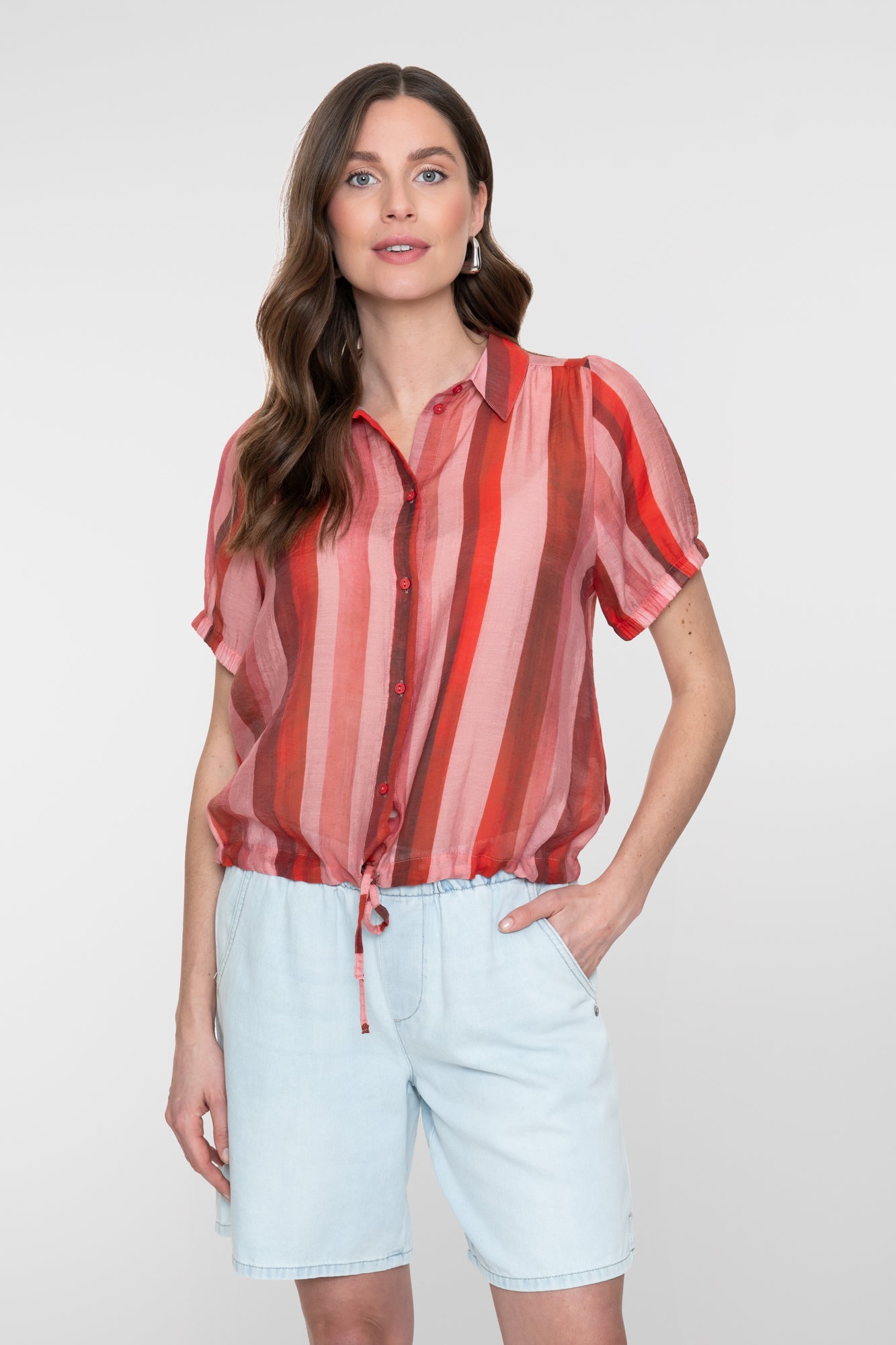 Geisha blouse met streepdessin en strikdetail in de taille