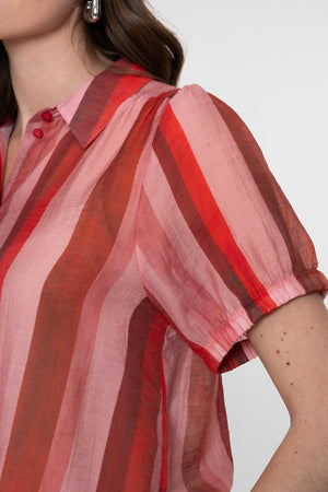 Geisha blouse met streepdessin en strikdetail in de taille