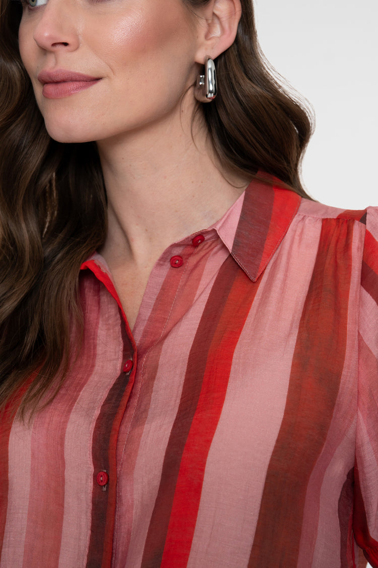 Geisha blouse met streepdessin en strikdetail in de taille